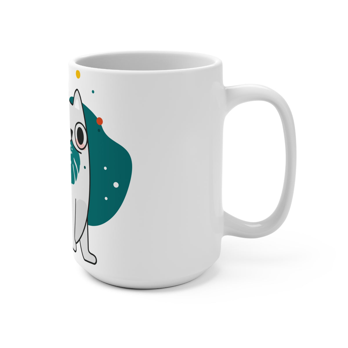15oz Ceramic Cat Mug — Cute Minimalist Cat with Monstera Leaf Design