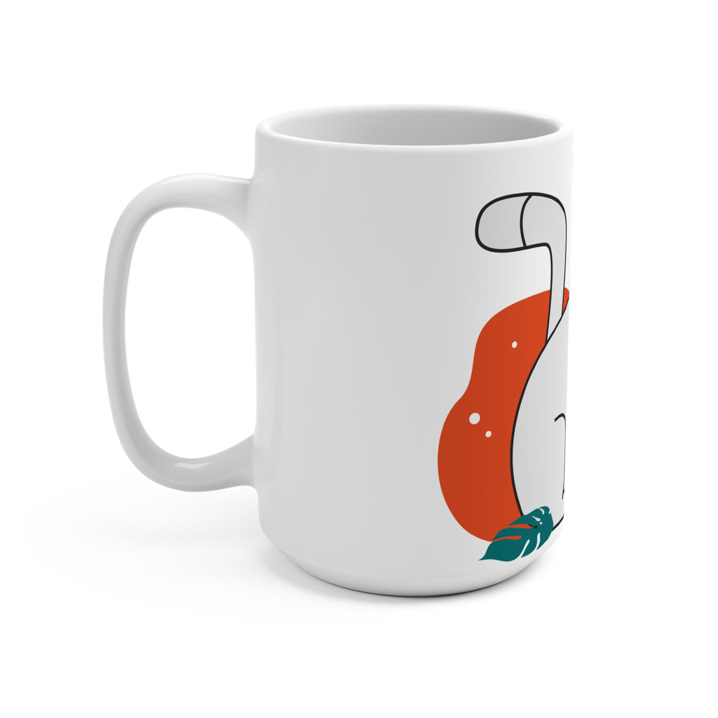 15oz Ceramic Cat Mug — Cute Minimalist Cat with Monstera Leaf Design